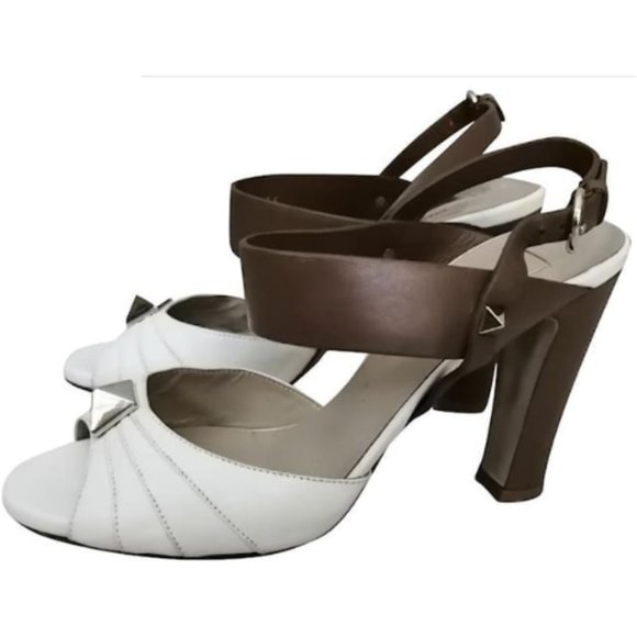 Valentino Garavani Sandals Brown Open Toe Ankle Strap Pumps Heels Macrostud - Picture 1 of 11